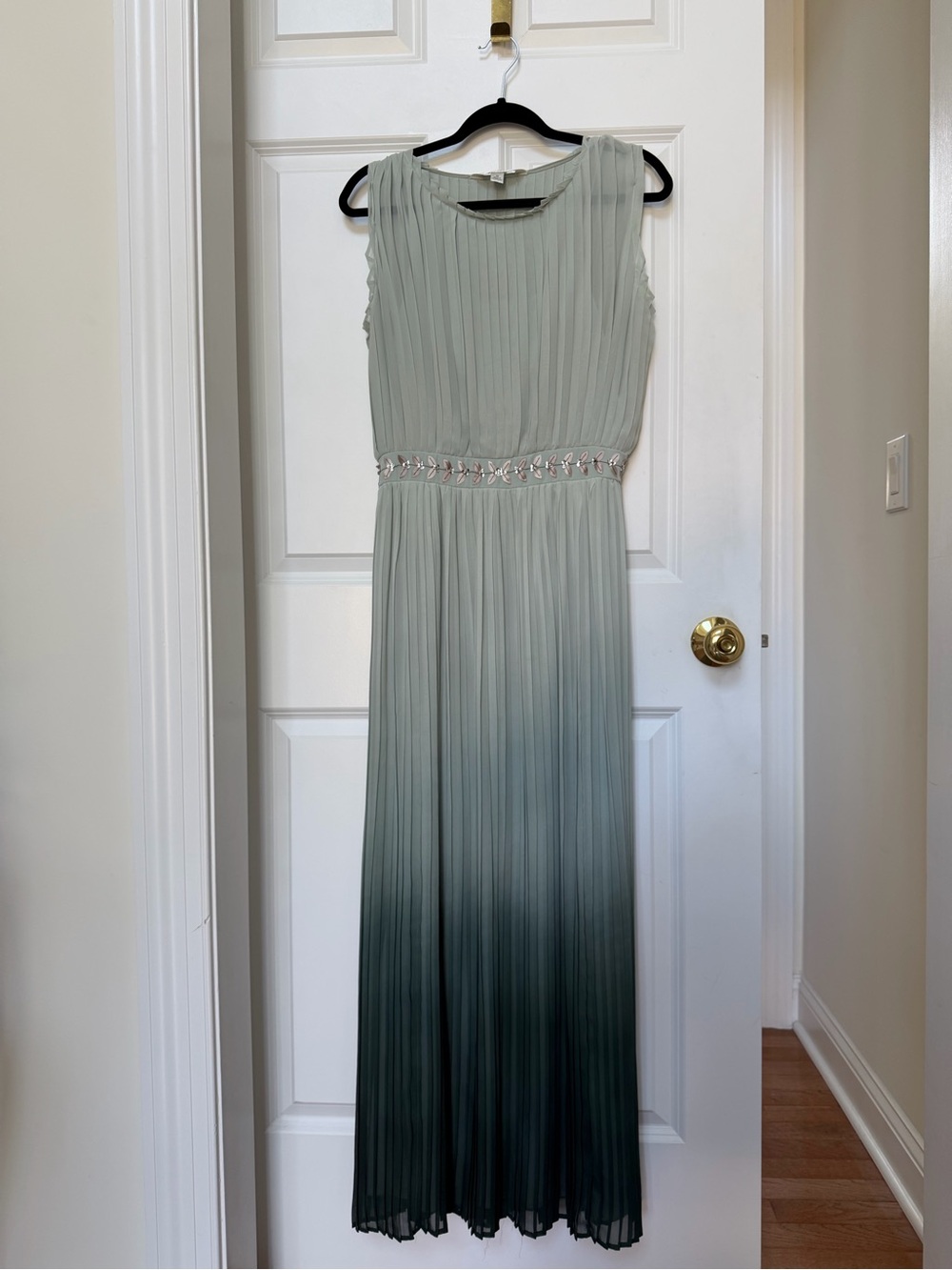 LC Lauren Conrad Sage to Forest Green Ombre Pleated Maxi Dress with Beaded Waist